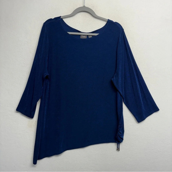 Travelers By Chico’s Asymmetrical Blouse Cinch Side Navy Blue 3 L - Picture 1 of 8